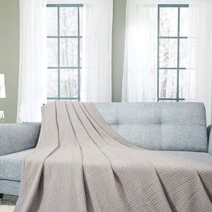 100% Cotton Waffle Weave Thermal Blankets - Stone